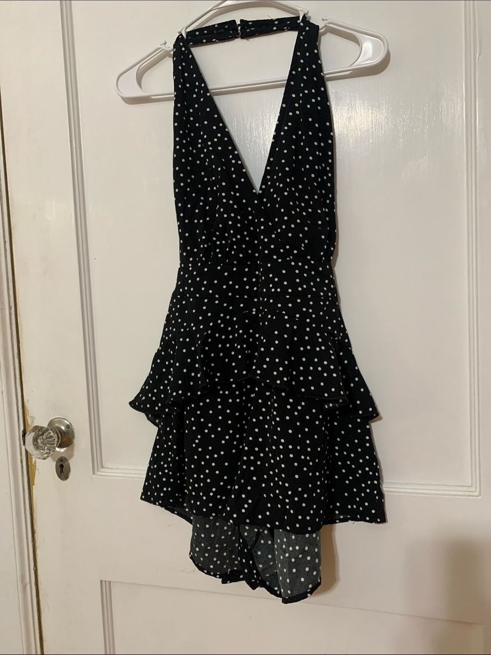 PrettyLittleThing Black & White Polka Dot Halter Romper Dress